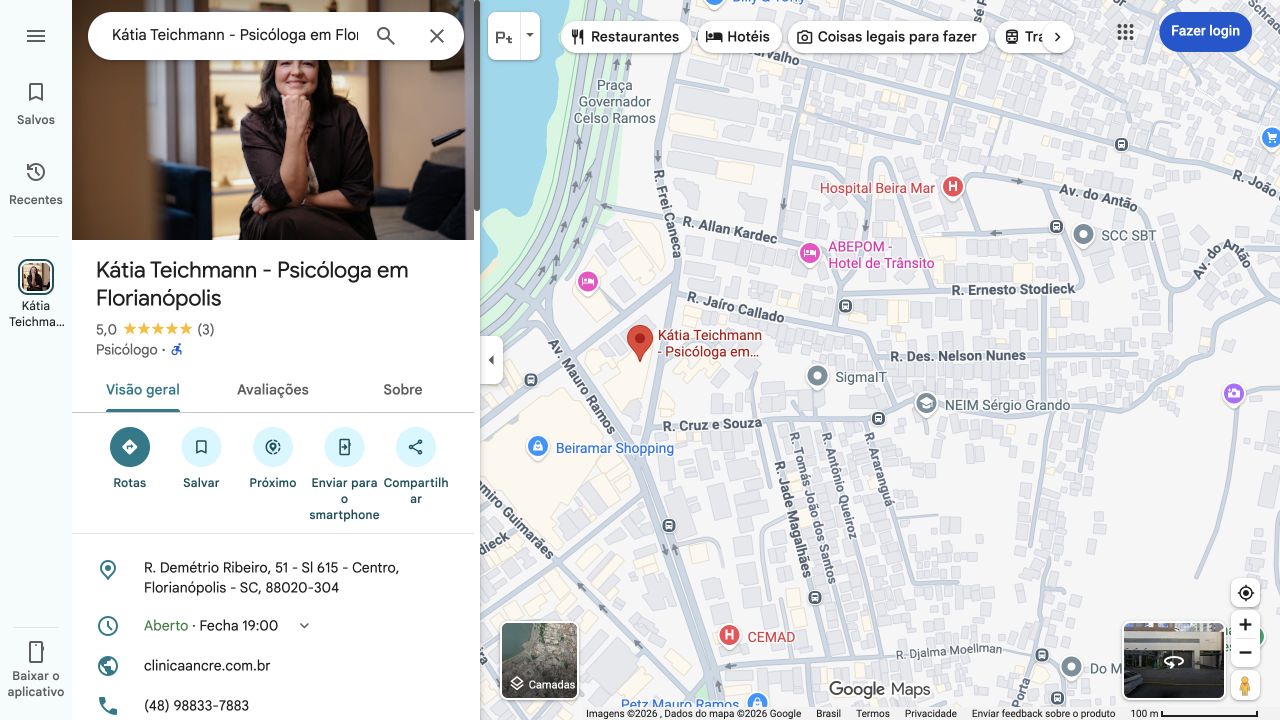 Captura pública do perfil de Katia Teichmann no Google Maps
