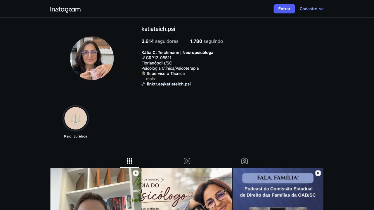 Captura pública do Instagram de Katia Teichmann em 4 de setembro de 2026